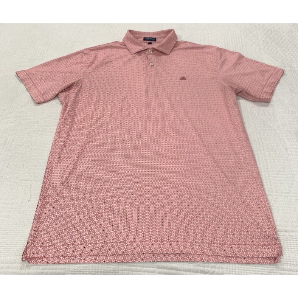 Peter Millar Polo Shirt Men L Pink Geometric Golf Performance Crown Crafted